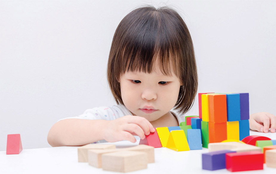 Figure 2-1 Child playing with blocks and learning about simple principles of physics and spatial abilities.